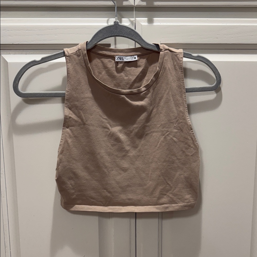 Zara Nude-Beige Cropped Tank Top